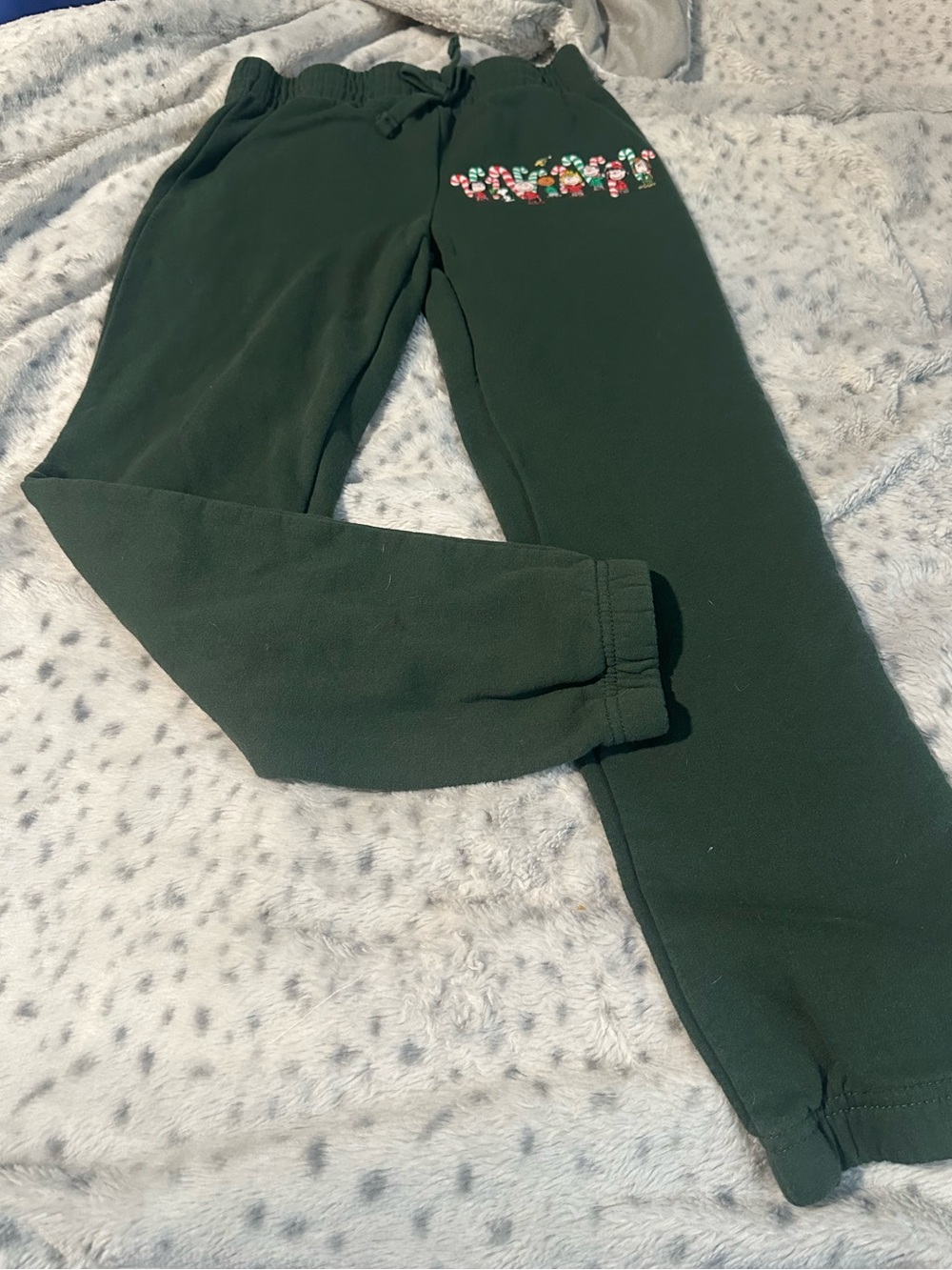 Peanuts Dark Green Sweatpants with Candy Stripe Graphic